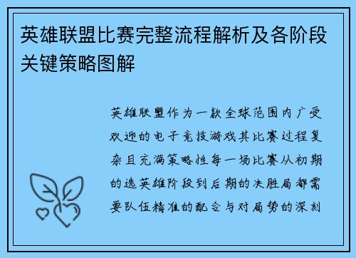 英雄联盟比赛完整流程解析及各阶段关键策略图解