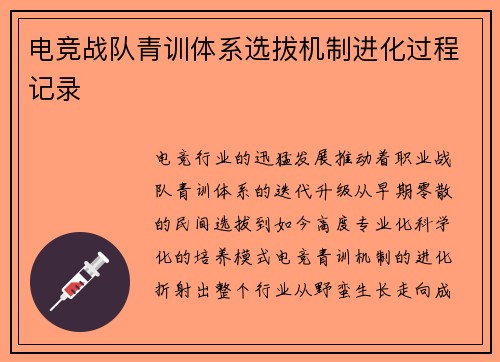 电竞战队青训体系选拔机制进化过程记录